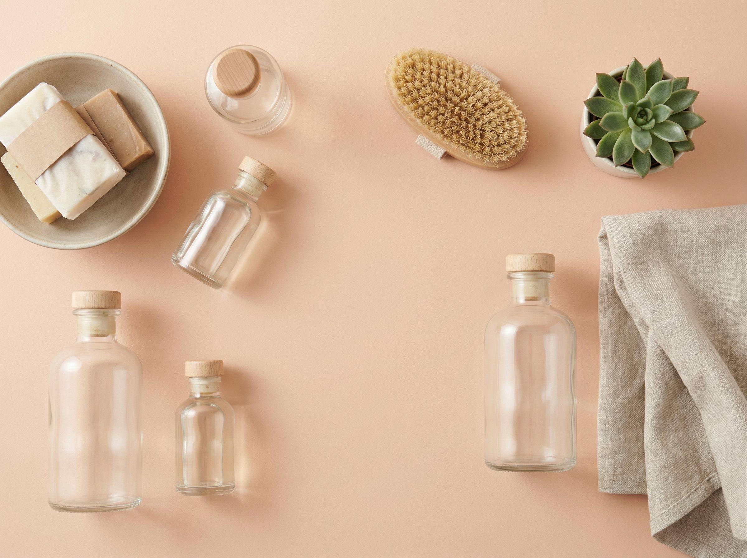 Hanging razors and shaving products on a shelf in a modern barbershop setting.